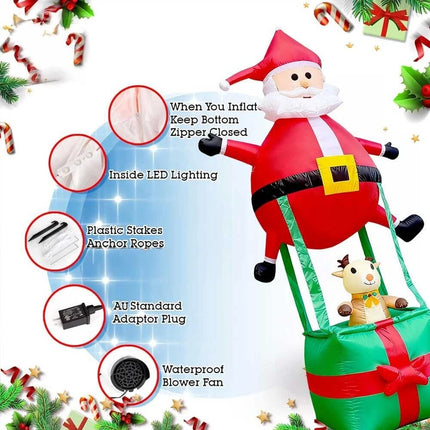 9ft Inflatable Christmas Santa Claus Hot Air Balloon Reindeer Xmas Decorations