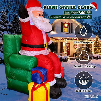 7.5ft Inflatable Santa Claus on Sofa with Gift Box Built-in LED Lights Christmas