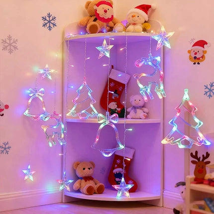 Christmas Hanging Deer Bells Curtain String Lights Garland Fairy Light Window 3M