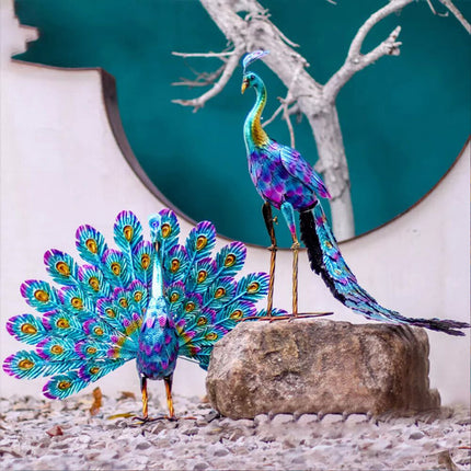 L Size Creative Metal Peacock Art Statue Ornament Craft Home Garden Desktop Table Decor