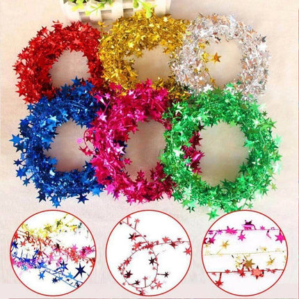 6 Color 7.5M Christmas Hanging Star Pine Tree Garland Rattan Xmas Party Wedding Ornament