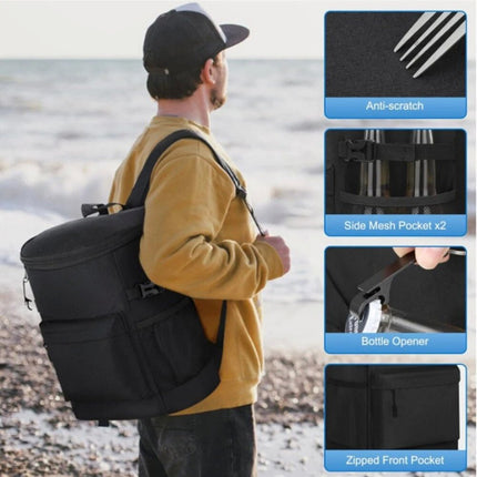 Black Cooler Backpack 33 Cans Backpack Coolers Insulated Leak Proof Soft Beach Cooler