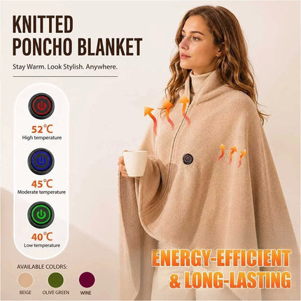 USB Electric Warming Throw Blanket Portable Poncho Shawl -Beige