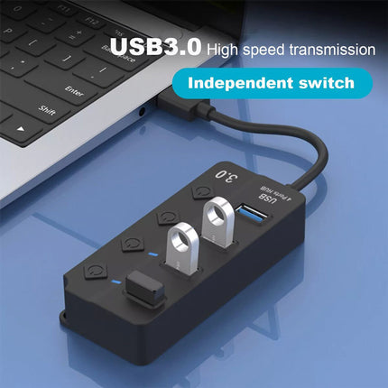 4 Port USB 3.0 Hub High Speed Slim Compact Expansion Smart Splitter