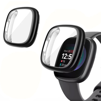 Black Fitbit Versa 4 / Sense2  Case Cover Screen Protector Full Coverage Watch
