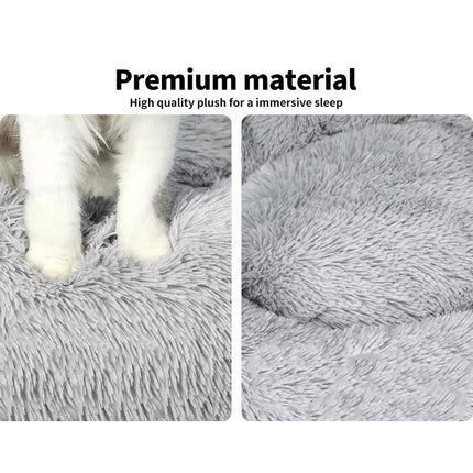 Light Grey 100CM Dog Cat Pet Calming Bed Warm Soft Plush Round Nest Comfy Sleeping Extra Large