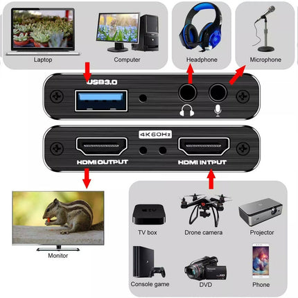 4K Audio Video Capture Card, USB 3.0 HDMI Video Capture Device Full HD