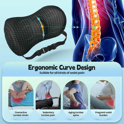 Car Seat Cushion Memory Foam Coccyx Orthopedic Lumbar Back Pillow Pain Relief