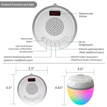 Portable Pool Lightshow Bluetooth Speaker with LED Temperature Display
