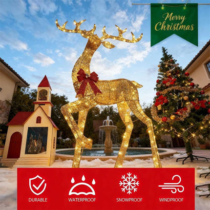 6ft Christmas Decoration Reindeer LED Lights Light up Solar Iron Frame Door De
