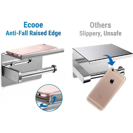 Toilet Paper Roll Holder with Phone Shelf Stainless Steel Tissue Rack Wall Mount