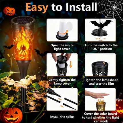 2Pcs Halloween Decoration Outdoor Solar Lights Torch Light Flickering Flame Pathway