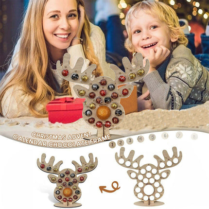 Party Elk  Chocolate Holder Christmas Advent Calendar Wooden Frame