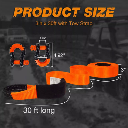 Recovery Kit 12T 9M*75MM Heavy Duty 4WD Snatch Strap+2 Bow Shackle