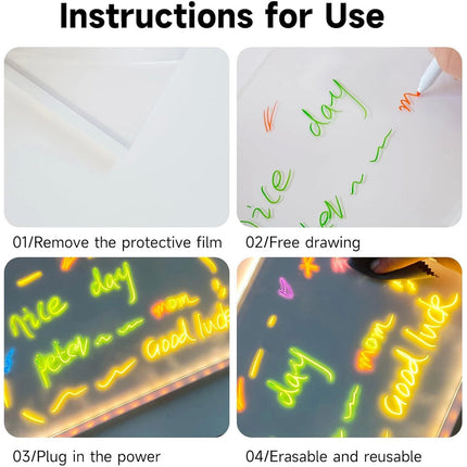Illuminated Acrylic Message Board with Colorful LED Lights for Christmas Decor 30x20cm