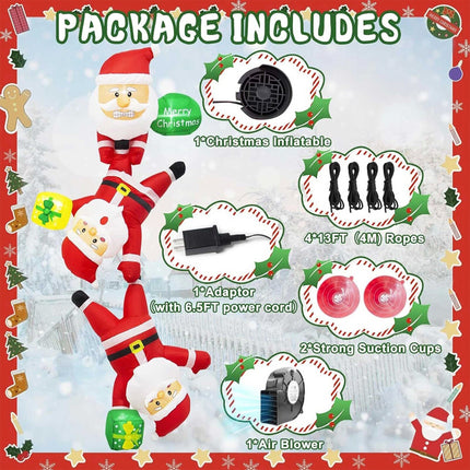 8Ft Inflatable Christmas Cute Funny Hanging Santa Claus With LED lights Xmas