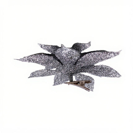 12x Silver Christmas Glitter Artificial Flower Clips Xmas Tree Hanging Ornaments