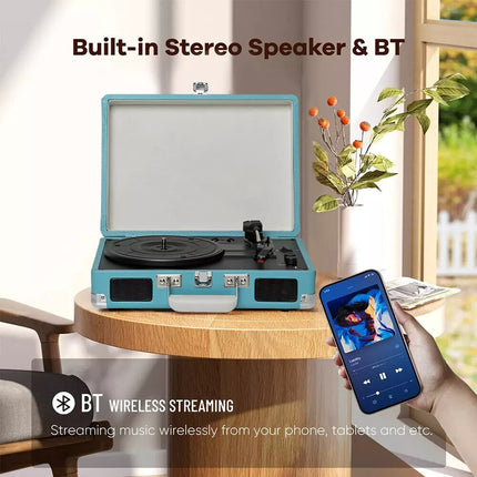 Retro Briefcase Vinyl Record Player Suitcase 3 Speed Turntable Stereo Best Gift