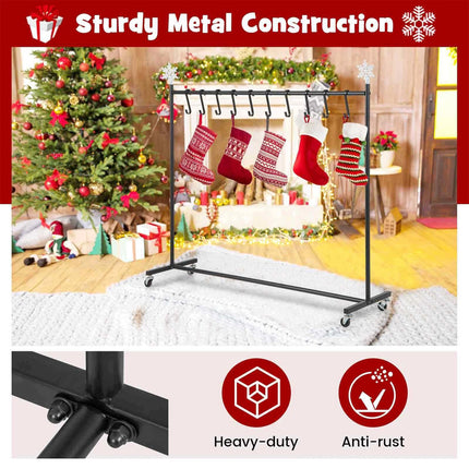 10-Hook Christmas Stocking Holder Stand on Wheels w/ 6 Removable Christmas Decor