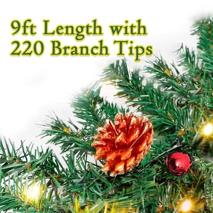 9Ft Pre-Lit Christmas Garland Festive Artificial Decoration with LED Lights
