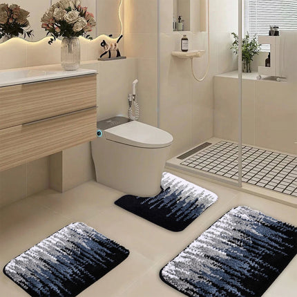 Black 3 Pcs Microfiber Bathroom Rug Shaggy Soft Non-Slip Absorbent Bath Mat Plush