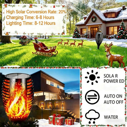 2 Pcs Outdoor Solar Flame Lights Fire LED Torch Garden Christmas Decorations Light