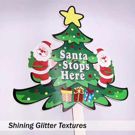 2x Christmas Decor Glitter Santa Reindeer Yard Garden Signs Stakes Lawn Ornament