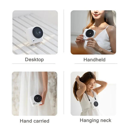 White-Camera Neck Fan Bladeless Hanging Air Cooler USB Rechargeable Portable Personal