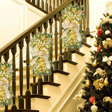 Gold Christmas Garland With LED Light For Staircase Tree Fireplace Door Wreath Decor