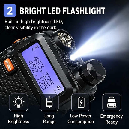 8w LCD Long Range UHF / VHF with Headsets Handheld Two Way Radio Walkie Talkie
