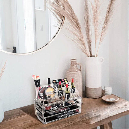 Clear Acrylic Makeup Holder Cosmetic Organiser 4 Drawer Storage Jewellery Box