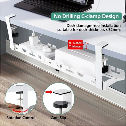 Extendable Adjustable Cable Management Organizer Under Desk Cord Basket Tray