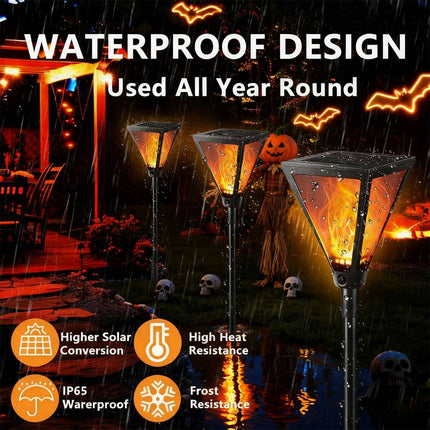 2Pcs Halloween Decoration Solar Outdoor Torch Lights Flickering Garden Light