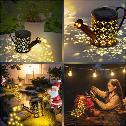 Solar Watering Can Lights Outdoor,Christmas Santa Waterproof Metal Garden Decor