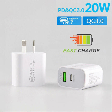 20W PD QC3.0 Fast Charger  Broad Compatibility for USB-C Devices