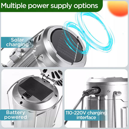 Portable Solar Camping Lantern with Fan USB Rechargeable Outdoor Tent LED Lights
