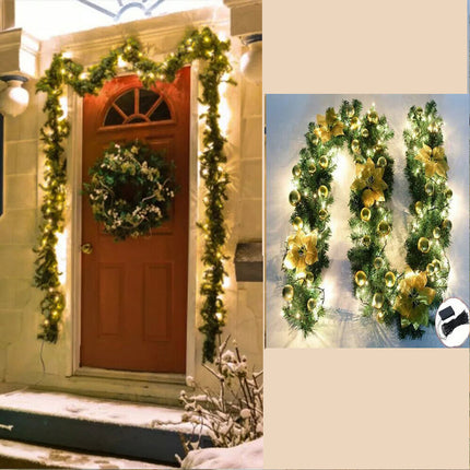 Christmas Garland Artificial Wreath with LED Lights Stairs Home RattanF