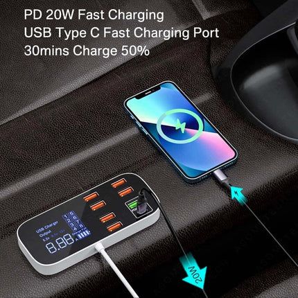 12V 24V 8 Port Multi USB C Car Charger Type-C PD QC3.0 Fast Charging Station