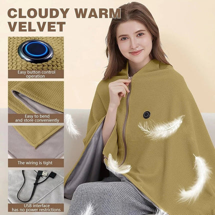 Electric Heated Throw Blanket USB Warm Poncho Wrap Blanket Portable heated Shawl