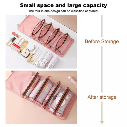Large Capacity Travel Cosmetic Bag Organizer Makeup with Brushes Slots Dividers