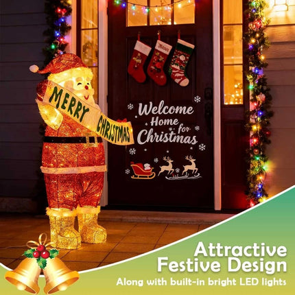 Christmas Decoration Santa with LED Lights Light up Solar Iron Frame Door Decor