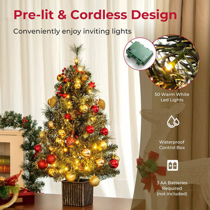 1Pcs 90CM Pre-lit Entrance Christmas Tree Potted Seasonal Decoration Tree for Porch