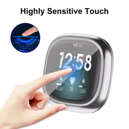 Clear Fitbit Versa 4 / Sense 2 Case Cover Screen Protector Full Coverage Watch