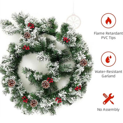 270cm Christmas Garland Artificial Xmas Wreath Tree Decor with Pine and Berries