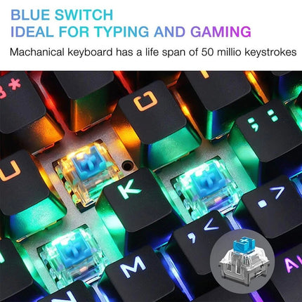 LED Gaming Mechanical Keyboard RGB Backlit USB Wired 104 Keys Blue Switch For PC