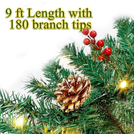 9ft Pre-lit Garland Christmas Decoration Artificial Greenery Pine Flower Flocked