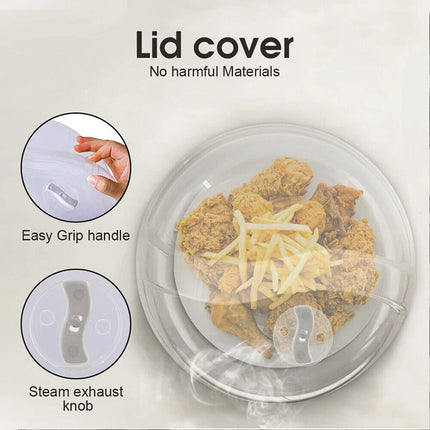 2 Pcs Microwave Food Cover Plate Vented Splatter Protector Clear Hot Kitchen Lid
