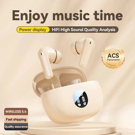 Cream White Sweatproof Wireless Bluetooth Earphones Headphones Sport Gym Earbuds with Mic