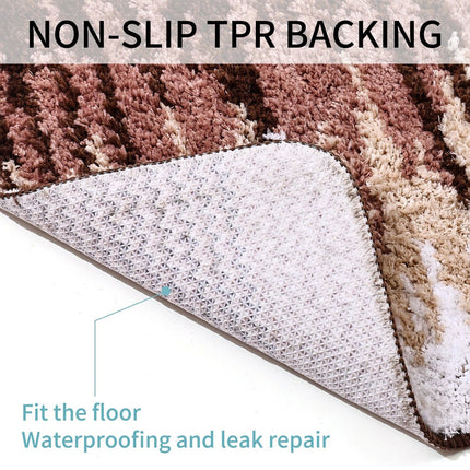 Brown 3 Pcs Microfiber Bathroom Rug Shaggy Soft Non-Slip Absorbent Bath Mat Plush