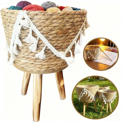 Set of 3 Plant Pot Stand With Wooden Leg Balcony Display Holder Indoor Flower